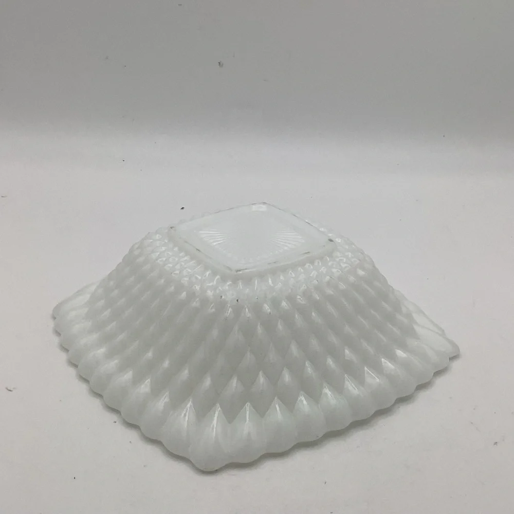 Vintage White Milk Glass Scalloped Edge Square Bowl